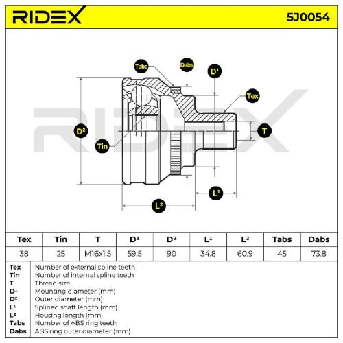 RIDEX 5J0054 Gelenksatz Antriebswelle Achswelle Vorne radseitig für AUDI Bild RIDEX 5J0054 Gelenksatz Antriebswelle Achswelle Vorne radseitig für AUDI