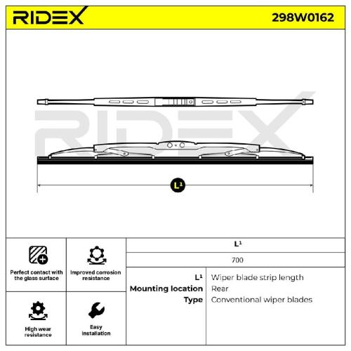 RIDEX Scheibenwischer Wischblatt Stück Vorne Länge: 700mm Standard 298W0162 Bild RIDEX Scheibenwischer Wischblatt Stück Vorne Länge: 700mm Standard 298W0162