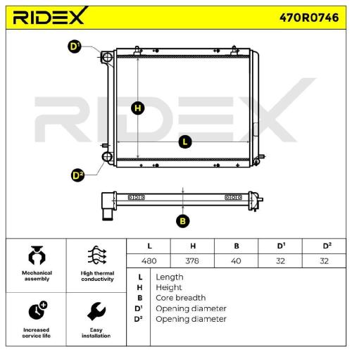 RIDEX 470R0746 Motorkühler / Wasserkühler für RENAULT 19 1I Cabriolet (D53, 853) Bild RIDEX 470R0746 Motorkühler / Wasserkühler für RENAULT 19 1I Cabriolet (D53, 853)