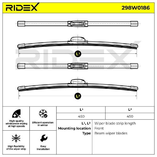 RIDEX Scheibenwischer Satz Wischerblätter Satz mit Spoiler Vorne Länge 1: 450mm Bild RIDEX Scheibenwischer Satz Wischerblätter Satz mit Spoiler Vorne Länge 1: 450mm