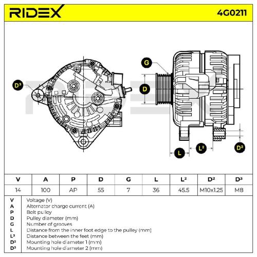 RIDEX 4G0211 Lichtmaschine 100A 12V Drehrichtung im Uhrzeigersinn mit für TOYOTA Bild RIDEX 4G0211 Lichtmaschine 100A 12V Drehrichtung im Uhrzeigersinn mit für TOYOTA