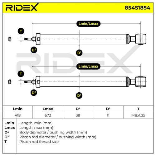 RIDEX 854S1854 2x Stoßdämpfer Gasdruck Hinten für FORD Fiesta Mk6 Schrägheck Bild RIDEX 854S1854 2x Stoßdämpfer Gasdruck Hinten für FORD Fiesta Mk6 Schrägheck