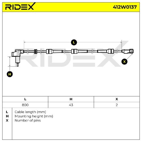 RIDEX ABS-Sensor 412W0137 Hinterachse beidseitig Sensorart: Induktivsensor 800mm Bild RIDEX ABS-Sensor 412W0137 Hinterachse beidseitig Sensorart: Induktivsensor 800mm
