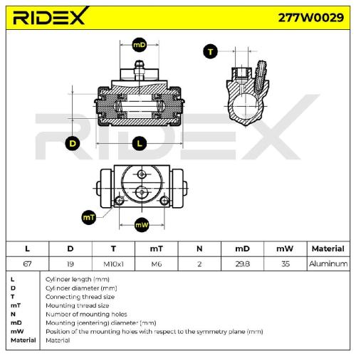 RIDEX 277W0029 1x Radbremszylinder Trommelbremse Radzylinder Hinten beidseitig Bild RIDEX 277W0029 1x Radbremszylinder Trommelbremse Radzylinder Hinten beidseitig