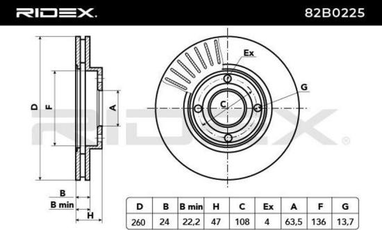 RIDEX 82B0225 2x Bremsscheiben Vorne Ø260mm Belüftet für FORD 4056029 Bild RIDEX 82B0225 2x Bremsscheiben Vorne Ø260mm Belüftet für FORD 4056029