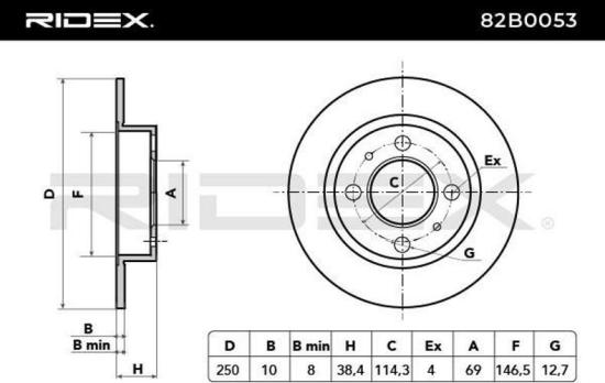 RIDEX 82B0053 2x Bremsscheiben Hinten Ø250mm voll für MITSUBISHI COLT VI Bild RIDEX 82B0053 2x Bremsscheiben Hinten Ø250mm voll für MITSUBISHI COLT VI