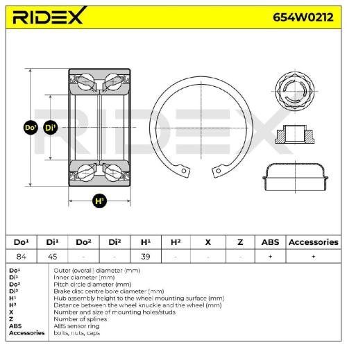RIDEX 654W0212 Radlagersatz pro 1 Rad Vorne mit Anbau-/Befestigungsmaterial Bild RIDEX 654W0212 Radlagersatz pro 1 Rad Vorne mit Anbau-/Befestigungsmaterial