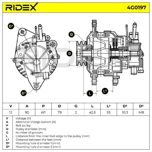 RIDEX 4G0197 Lichtmaschine 90A 12V Drehrichtung im Uhrzeigersinn mit MD320354R Bild RIDEX 4G0197 Lichtmaschine 90A 12V Drehrichtung im Uhrzeigersinn mit MD320354R