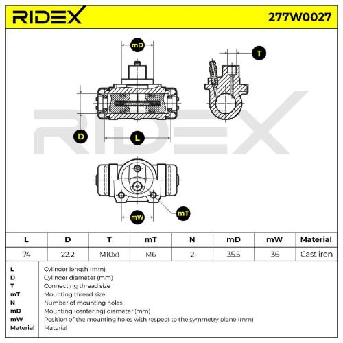 RIDEX 277W0027 1x Radbremszylinder Trommelbremse Radzylinder Hinten beidseitig Bild RIDEX 277W0027 1x Radbremszylinder Trommelbremse Radzylinder Hinten beidseitig