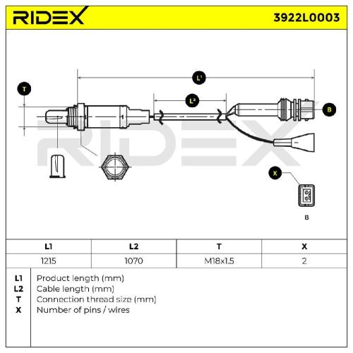 RIDEX 3922L0003 Lambdasonde Regelsonde vor Katalysator Oxygen O2 Sensor Beheizt Bild RIDEX 3922L0003 Lambdasonde Regelsonde vor Katalysator Oxygen O2 Sensor Beheizt