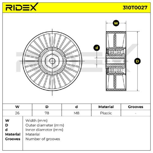 RIDEX 310T0027 Spannrolle Keilrippenriemen für VW Transporter T1V Bus 28145291B Bild RIDEX 310T0027 Spannrolle Keilrippenriemen für VW Transporter T1V Bus 28145291B