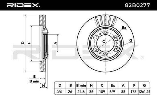 RIDEX 82B0277 2x Bremsscheiben Vorne Ø280mm Belüftet für OPEL 94375533 Bild RIDEX 82B0277 2x Bremsscheiben Vorne Ø280mm Belüftet für OPEL 94375533