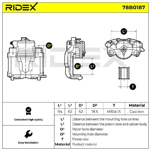 RIDEX 78B0187 Bremssattel Bremszange Vorne links für OPEL Astra H Caravan (A04) Bild RIDEX 78B0187 Bremssattel Bremszange Vorne links für OPEL Astra H Caravan (A04)
