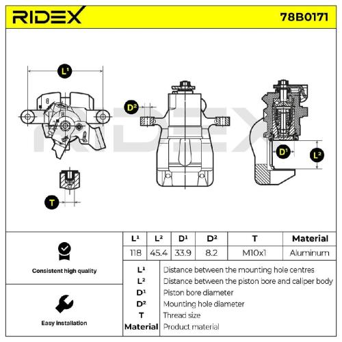 RIDEX 78B0171 Bremssattel Bremszange Hinten links für RENAULT für 9mm 7701208361 Bild RIDEX 78B0171 Bremssattel Bremszange Hinten links für RENAULT für 9mm 7701208361