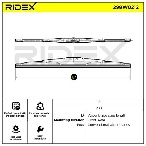 RIDEX Scheibenwischer Wischblatt Stück Vorne Heckwischer Hinten Länge: 280mm für Bild RIDEX Scheibenwischer Wischblatt Stück Vorne Heckwischer Hinten Länge: 280mm für
