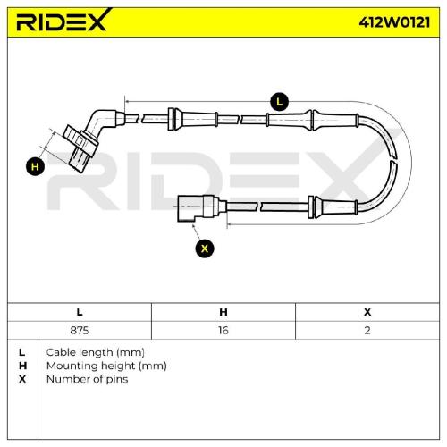 RIDEX ABS-Sensor 412W0121 Vorderachse beidseitig Sensorart: Induktivsensor 875mm Bild RIDEX ABS-Sensor 412W0121 Vorderachse beidseitig Sensorart: Induktivsensor 875mm