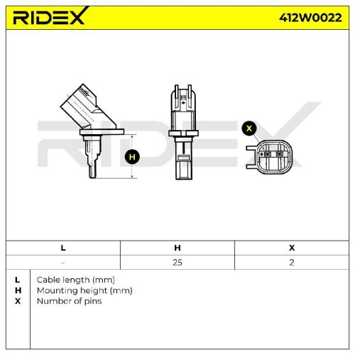 RIDEX ABS-Sensor 412W0022 beidseitig vorne und hinten Sensorart: Hallsensor Bild RIDEX ABS-Sensor 412W0022 beidseitig vorne und hinten Sensorart: Hallsensor