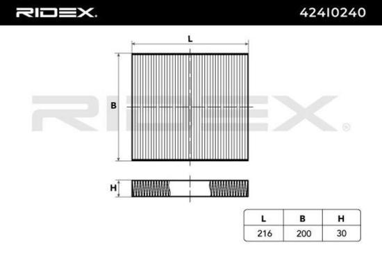 RIDEX 424I0240 Innenraumfilter Pollenfilter Höhe: 30 Breite: 200 Länge: 216 Bild RIDEX 424I0240 Innenraumfilter Pollenfilter Höhe: 30 Breite: 200 Länge: 216