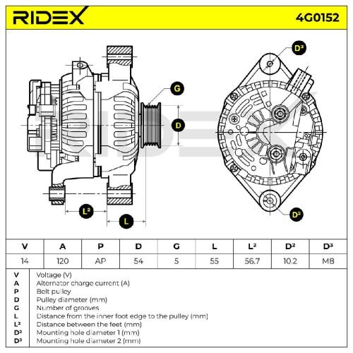 RIDEX 4G0152 Lichtmaschine 120A 14V Drehrichtung im Uhrzeigersinn mit für OPEL Bild RIDEX 4G0152 Lichtmaschine 120A 14V Drehrichtung im Uhrzeigersinn mit für OPEL