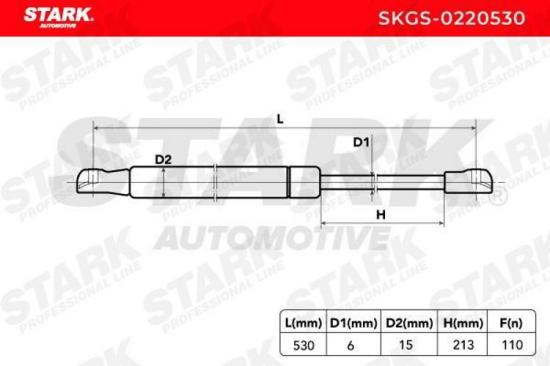 STARK SKGS-0220530 Heckklappendämpfer Länge:530mm 110N Hub: 213mm für RENAULT Bild STARK SKGS-0220530 Heckklappendämpfer Länge:530mm 110N Hub: 213mm für RENAULT