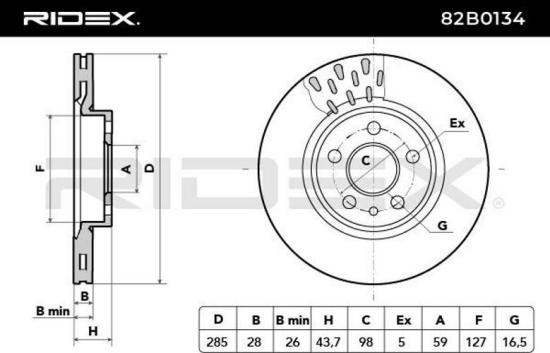 RIDEX 82B0134 2x Bremsscheiben Vorne Ø285mm Belüftet passend für PEUGEOT Bild RIDEX 82B0134 2x Bremsscheiben Vorne Ø285mm Belüftet passend für PEUGEOT