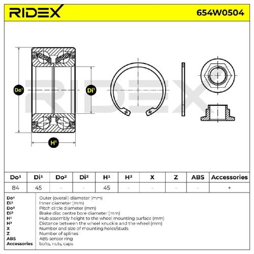 RIDEX 654W0504 Radlagersatz pro 1 Rad Vorne beidseitig für MAZDA 6 Kombi (GH) Bild RIDEX 654W0504 Radlagersatz pro 1 Rad Vorne beidseitig für MAZDA 6 Kombi (GH)