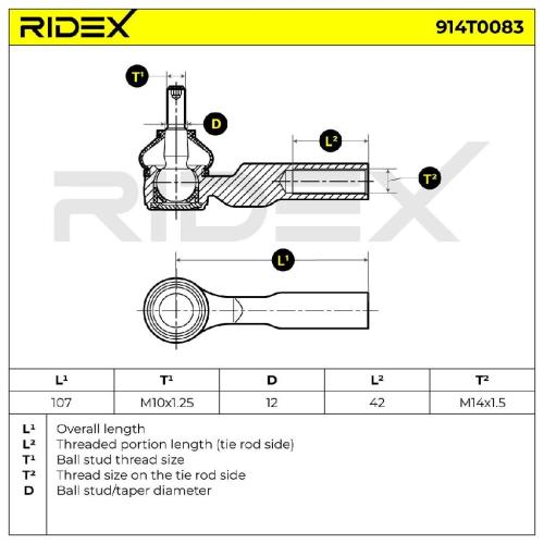 RIDEX Spurstangenkopf Vorderachse beidseitig Traggelenk FM14X1,5R 914T0083 Bild RIDEX Spurstangenkopf Vorderachse beidseitig Traggelenk FM14X1,5R 914T0083