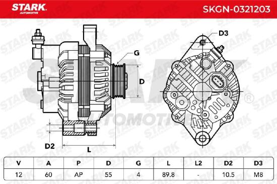STARK SKGN-0321203 Lichtmaschine 60A 12V Drehrichtung im Uhrzeigersinn mit Bild STARK SKGN-0321203 Lichtmaschine 60A 12V Drehrichtung im Uhrzeigersinn mit