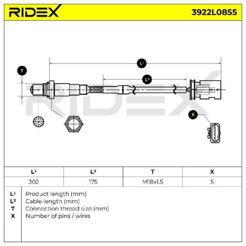 RIDEX 3922L0855 Lambdasonde Regelsonde vor Katalysator Oxygen O2 Sensor Beheizt Bild RIDEX 3922L0855 Lambdasonde Regelsonde vor Katalysator Oxygen O2 Sensor Beheizt