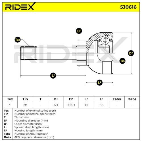 RIDEX 5J0616 Gelenksatz Antriebswelle Achswelle Vorne radseitig für NISSAN Bild RIDEX 5J0616 Gelenksatz Antriebswelle Achswelle Vorne radseitig für NISSAN