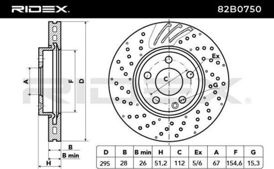 RIDEX 82B0750 2x Bremsscheiben Vorne Ø295mm gelocht/innenbel. 2464212512 Bild RIDEX 82B0750 2x Bremsscheiben Vorne Ø295mm gelocht/innenbel. 2464212512