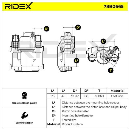RIDEX 78B0665 Bremssattel Bremszange Hinten links für BMW 3 Limousine (E30) Bild RIDEX 78B0665 Bremssattel Bremszange Hinten links für BMW 3 Limousine (E30)