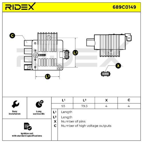 RIDEX 689C0149 Zündspule Anschlussanzahl 4 für OPEL Meriva A (X03) 10457075 Bild RIDEX 689C0149 Zündspule Anschlussanzahl 4 für OPEL Meriva A (X03) 10457075