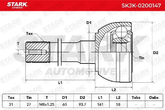 STARK SKJK-0200147 Gelenksatz Antriebswelle Achswelle radseitig für NISSAN Bild STARK SKJK-0200147 Gelenksatz Antriebswelle Achswelle radseitig für NISSAN