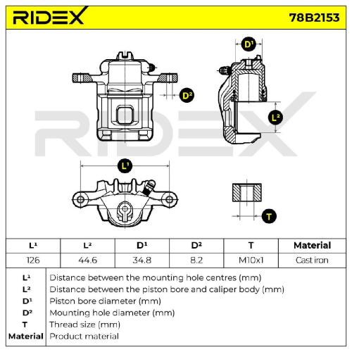 RIDEX 78B2153 Bremssattel Bremszange für SSANGYONG Korando SUV (CK) für 10mm Bild RIDEX 78B2153 Bremssattel Bremszange für SSANGYONG Korando SUV (CK) für 10mm