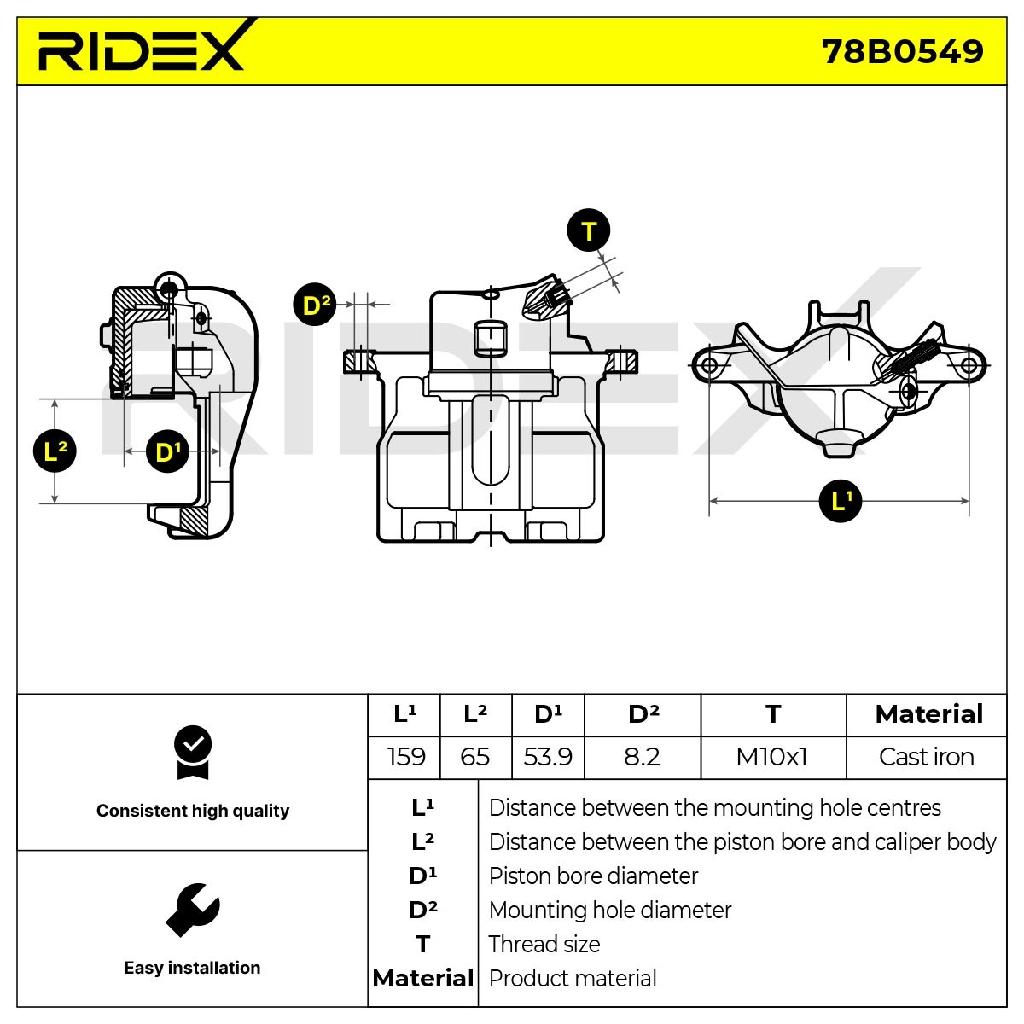 RIDEX 78B0549 Bremssattel Bremszange Vorne rechts für RENAULT Clio 1I 7701205833