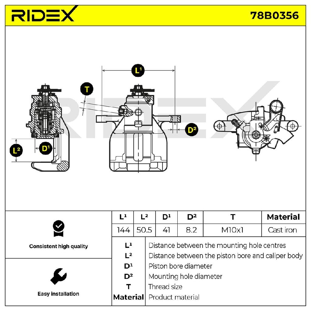 RIDEX 78B0356 Bremssattel Bremszange Hinten rechts für CITROËN JUMPY Kasten
