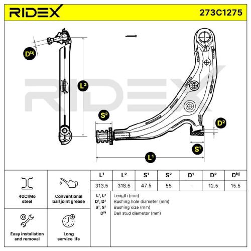 RIDEX 273C1275 Lenker Radaufhängung Querlenker Front für NISSAN MICRA II (K11) Bild RIDEX 273C1275 Lenker Radaufhängung Querlenker Front für NISSAN MICRA II (K11)