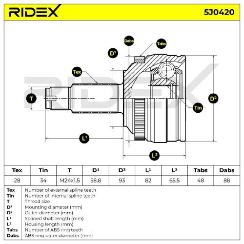 RIDEX 5J0420 Gelenksatz Antriebswelle Achswelle A1 radseitig für SSANGYONG Bild RIDEX 5J0420 Gelenksatz Antriebswelle Achswelle A1 radseitig für SSANGYONG
