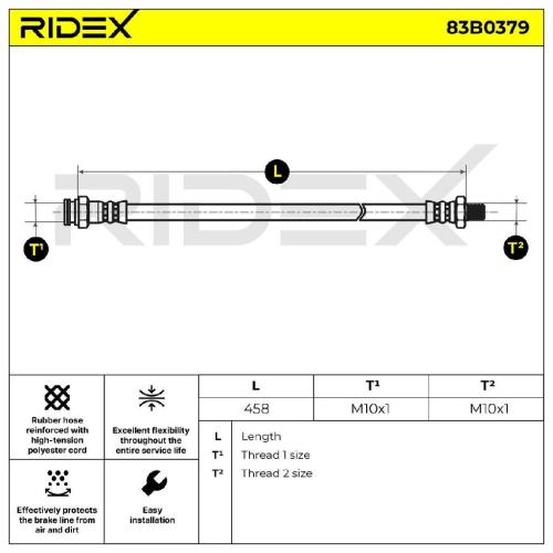 RIDEX Bremsschlauch 83B0379 HINTEN BREMSSCHLÄUCHE Länge: 458mm für NISSAN Bild RIDEX Bremsschlauch 83B0379 HINTEN BREMSSCHLÄUCHE Länge: 458mm für NISSAN