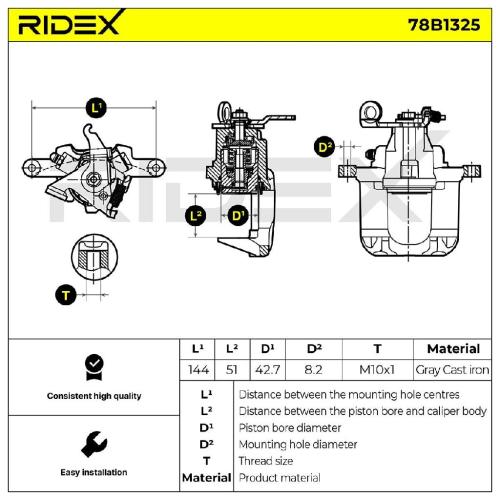 RIDEX 78B1325 Bremssattel Bremszange Hinten rechts für FIAT Freemont (345) Bild RIDEX 78B1325 Bremssattel Bremszange Hinten rechts für FIAT Freemont (345)