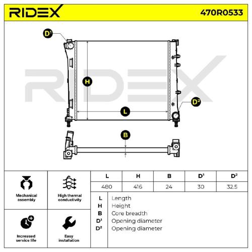 RIDEX 470R0533 Motorkühler / Wasserkühler für FIAT 500 (312) Schaltgetriebe Bild RIDEX 470R0533 Motorkühler / Wasserkühler für FIAT 500 (312) Schaltgetriebe