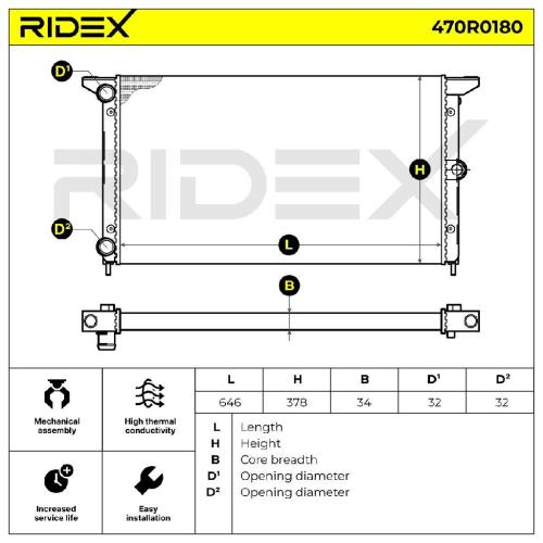 RIDEX 470R0180 Motorkühler / Wasserkühler für VW SHARAN (7M8, 7M9, 7M6) 1112484 Bild RIDEX 470R0180 Motorkühler / Wasserkühler für VW SHARAN (7M8, 7M9, 7M6) 1112484