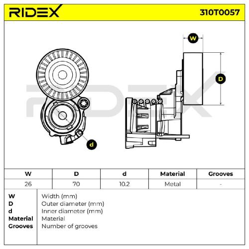 RIDEX 310T0057 Spannrolle Keilrippenriemen für VW POLO (9N) 03D903305B Bild RIDEX 310T0057 Spannrolle Keilrippenriemen für VW POLO (9N) 03D903305B