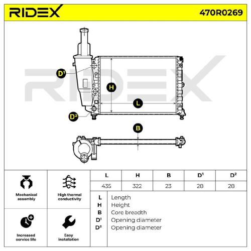 RIDEX 470R0269 Motorkühler / Wasserkühler für FIAT PUNTO (176) 46465015 7718660 Bild RIDEX 470R0269 Motorkühler / Wasserkühler für FIAT PUNTO (176) 46465015 7718660