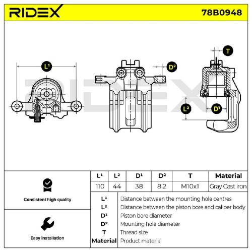 RIDEX 78B0948 Bremssattel Bremszange Hinten links für HONDA ACCORD VIII (CU) für Bild RIDEX 78B0948 Bremssattel Bremszange Hinten links für HONDA ACCORD VIII (CU) für