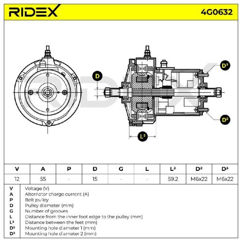 RIDEX 4G0632 Lichtmaschine 55A 12V Drehrichtung im Uhrzeigersinn ohne für VW Bild RIDEX 4G0632 Lichtmaschine 55A 12V Drehrichtung im Uhrzeigersinn ohne für VW