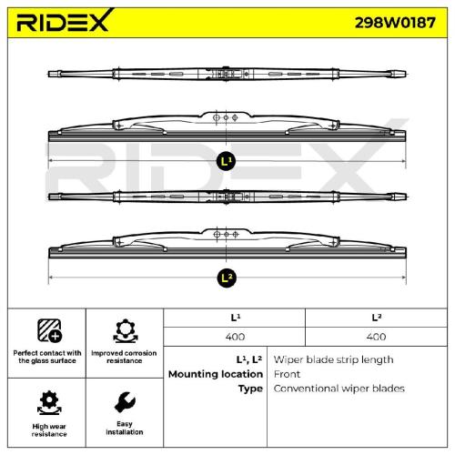 RIDEX Scheibenwischer Satz Wischerblätter Satz ohne Spoiler Vorne Länge 1: 400mm Bild RIDEX Scheibenwischer Satz Wischerblätter Satz ohne Spoiler Vorne Länge 1: 400mm