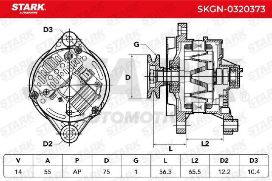STARK SKGN-0320373 Lichtmaschine 55A 14V Drehrichtung im Uhrzeigersinn mit Bild STARK SKGN-0320373 Lichtmaschine 55A 14V Drehrichtung im Uhrzeigersinn mit