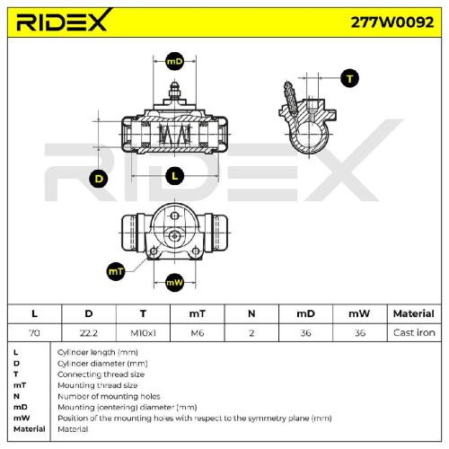 RIDEX 277W0092 1x Radbremszylinder Trommelbremse Radzylinder Hinten beidseitig Bild RIDEX 277W0092 1x Radbremszylinder Trommelbremse Radzylinder Hinten beidseitig